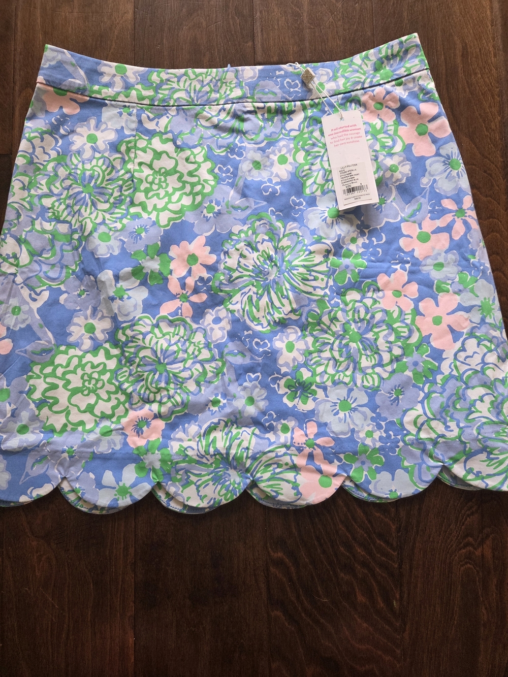 NWT Lilly Pulitzer Blue Floral Scalloped Hem Skirt